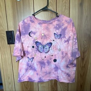 🔮Pink&Purple Tie Dye Butterfly Cropped Tee🔮